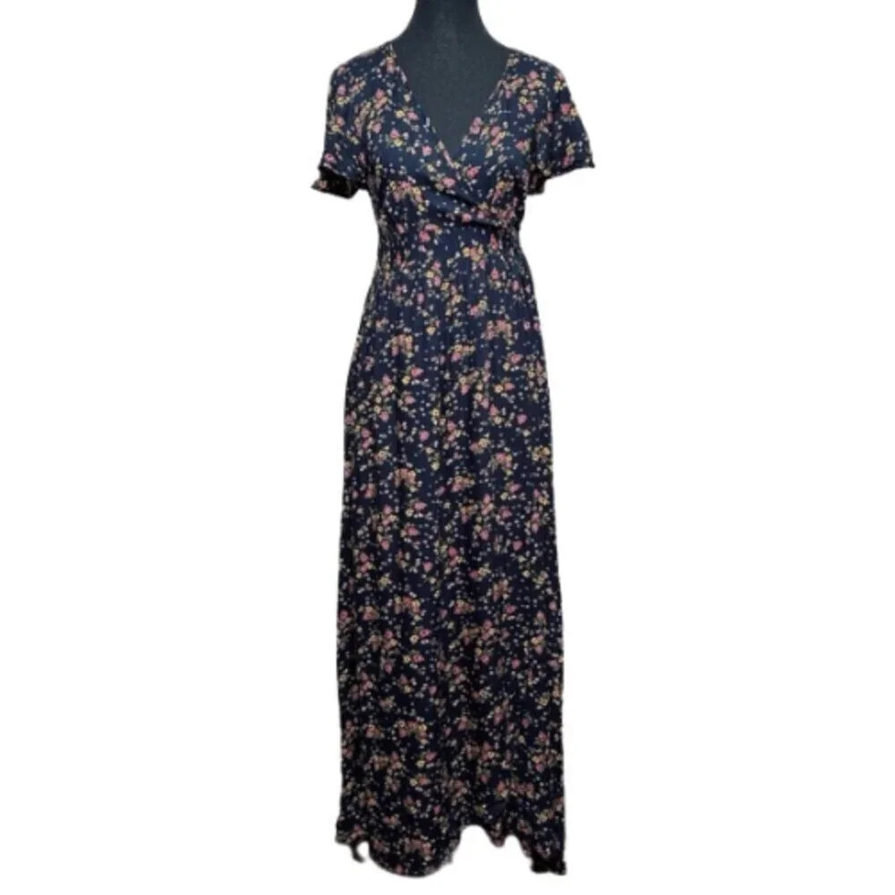 Patrons of Peace Floral Maxi Dress - Navy and Pink
